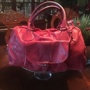 ‘Balenciaga’ Red Distressed Leather Pocket Bag